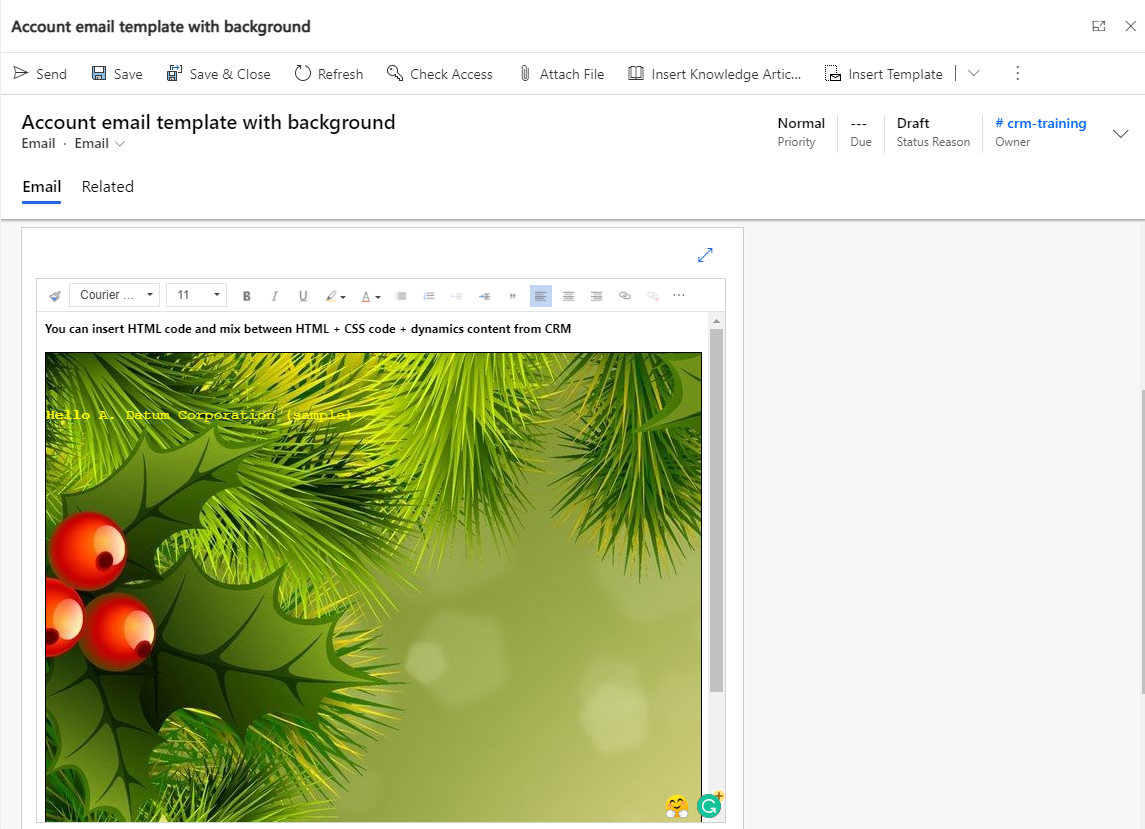Using CSS code within D365 Email Template Dynamics Chronicles